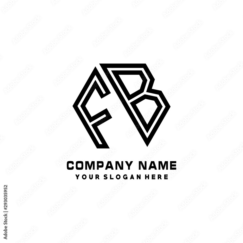 FB initial letters, hexagon logo minimalist art lines, black color FB initial letters, hexagon logo minimalist art lines, black color