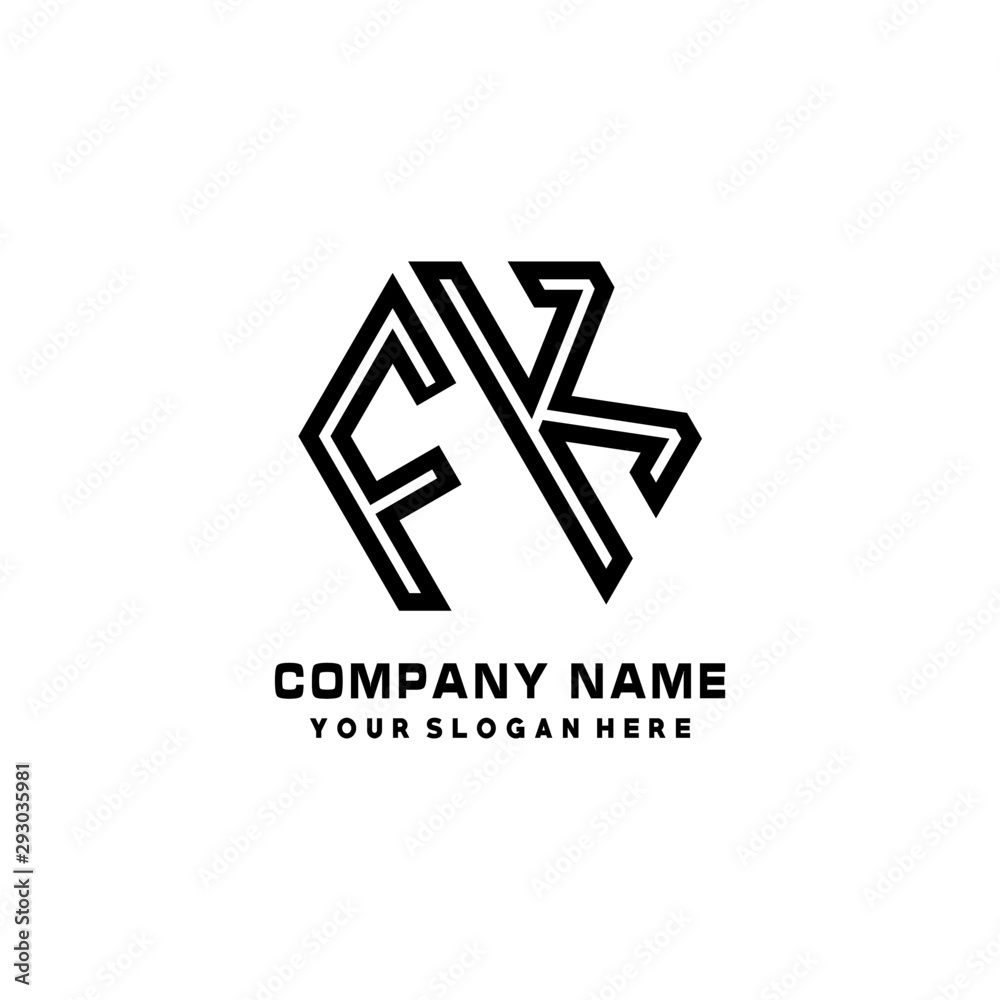 FK initial letters, hexagon logo minimalist art lines, black color FK initial letters, hexagon logo minimalist art lines, black color
