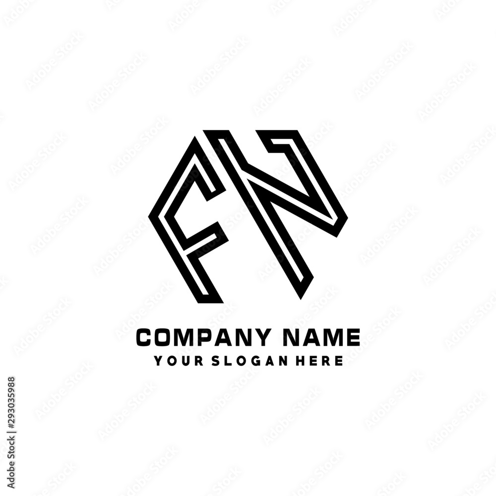 FN initial letters, hexagon logo minimalist art lines, black color FN initial letters, hexagon logo minimalist art lines, black color