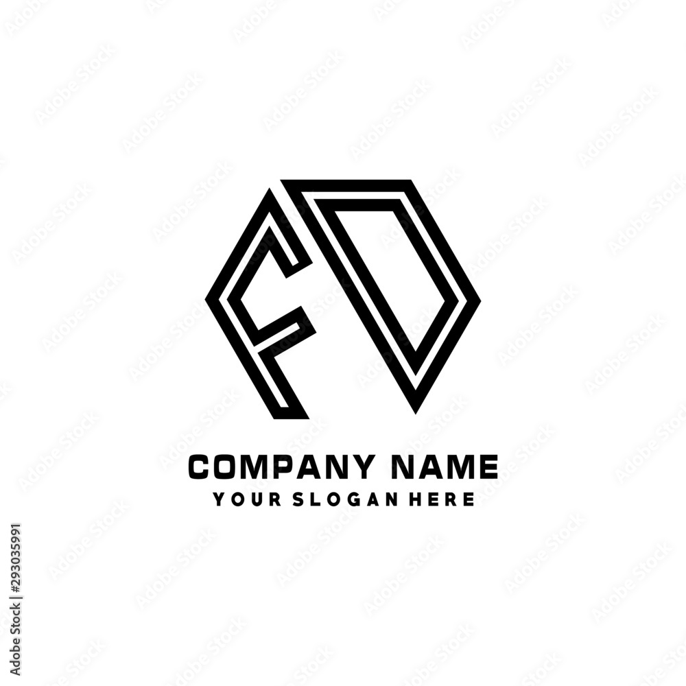 FO initial letters, hexagon logo minimalist art lines, black color FO initial letters, hexagon logo minimalist art lines, black color