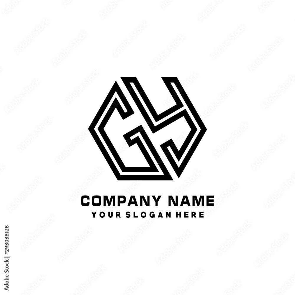 GY initial letters, hexagon logo minimalist art lines, black color GY initial letters, hexagon logo minimalist art lines, black color