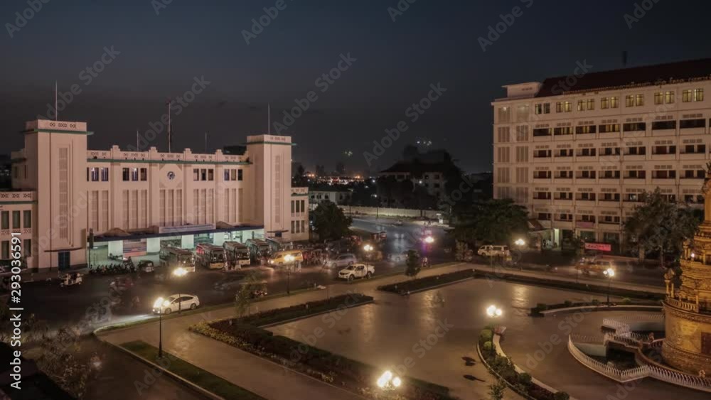 Timelapse at dusk of the Main train station in Phnom Penh and the traffic all around, Cambodia Timelapse at dusk of the Main train station in Phnom Penh and the traffic all around, Cambodia