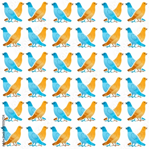 The Amazing of Cute Bird Cartoon Funny Character, Pattern Wallpaper in White Background © Arya