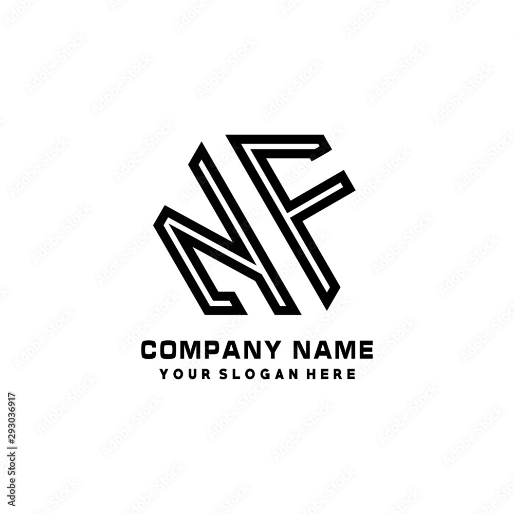 NF initial letters, hexagon logo minimalist art lines, black color NF initial letters, hexagon logo minimalist art lines, black color