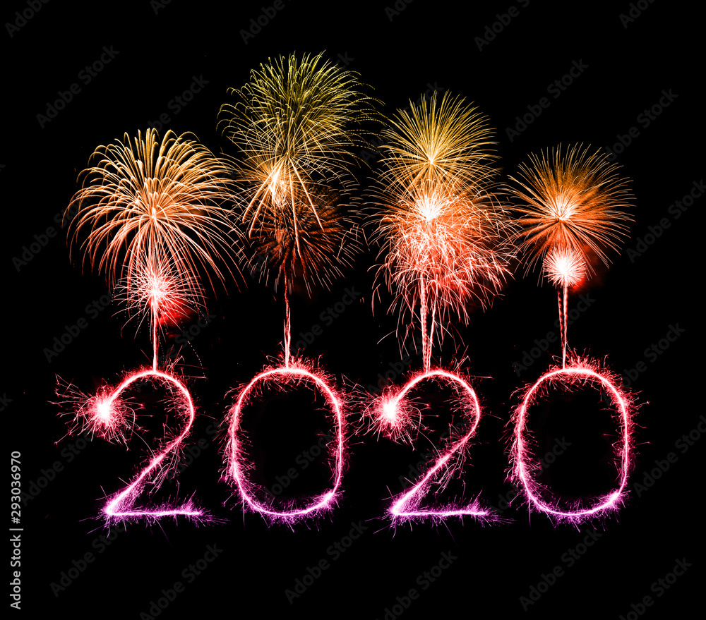 2020 happy new year fireworks written sparklers at night 2020 happy new year fireworks written sparklers at night