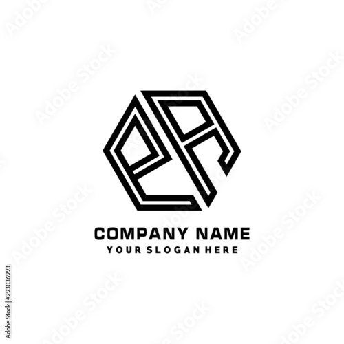 PA initial letters, hexagon logo minimalist art lines, black color