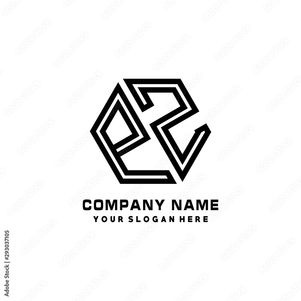 PZ initial letters, hexagon logo minimalist art lines, black color PZ initial letters, hexagon logo minimalist art lines, black color