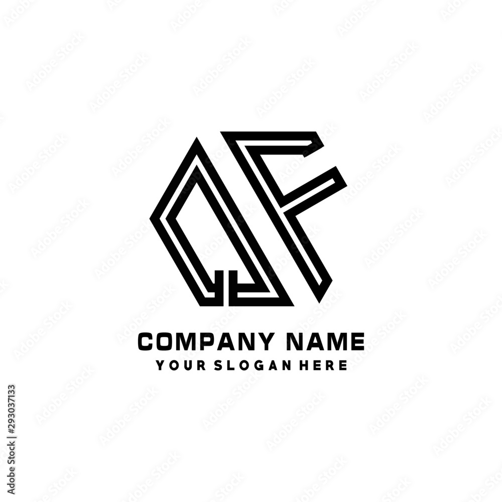 QF initial letters, hexagon logo minimalist art lines, black color QF initial letters, hexagon logo minimalist art lines, black color