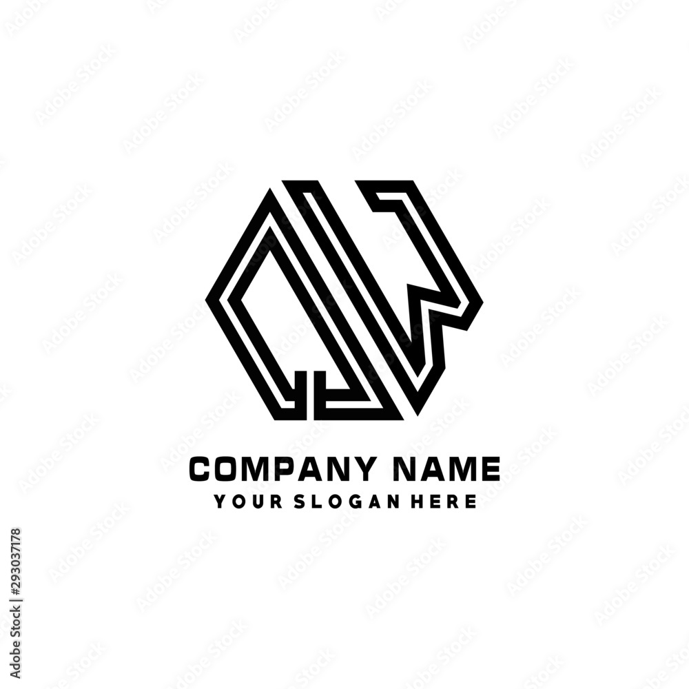 QW initial letters, hexagon logo minimalist art lines, black color QW initial letters, hexagon logo minimalist art lines, black color