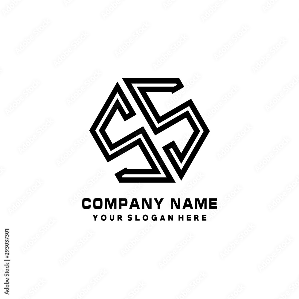 SS initial letters, hexagon logo minimalist art lines, black color