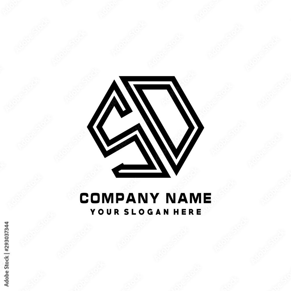 SD initial letters, hexagon logo minimalist art lines, black color SD initial letters, hexagon logo minimalist art lines, black color