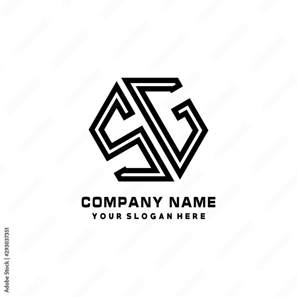SG initial letters, hexagon logo minimalist art lines, black color SG initial letters, hexagon logo minimalist art lines, black color