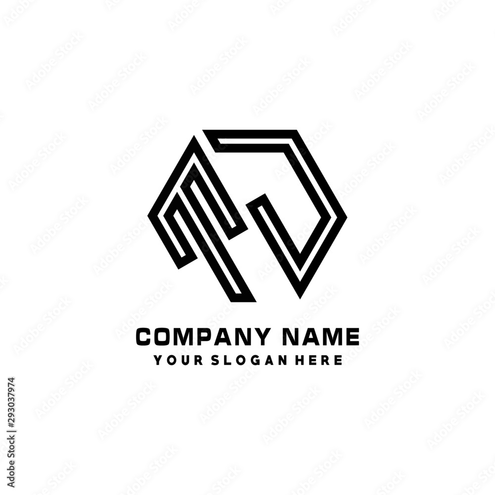 TJ initial letters, hexagon logo minimalist art lines, black color TJ initial letters, hexagon logo minimalist art lines, black color