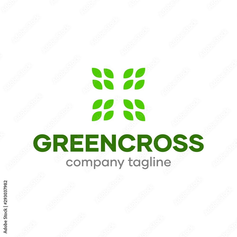 Green Leaf Cross Health Logo Design Concept Green Leaf Cross Health Logo Design Concept