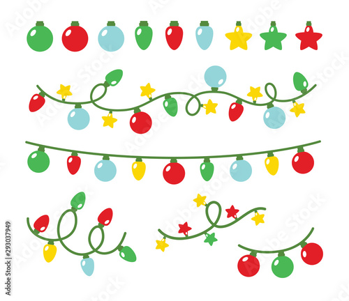 Vector illustration of Christmas party light set. Decorative holidays string light.
