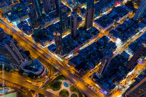  Top view of Hong Kong city at night © leungchopan