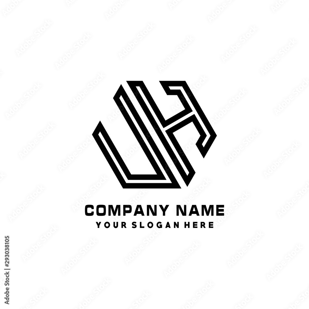 UH initial letters, hexagon logo minimalist art lines, black color UH initial letters, hexagon logo minimalist art lines, black color