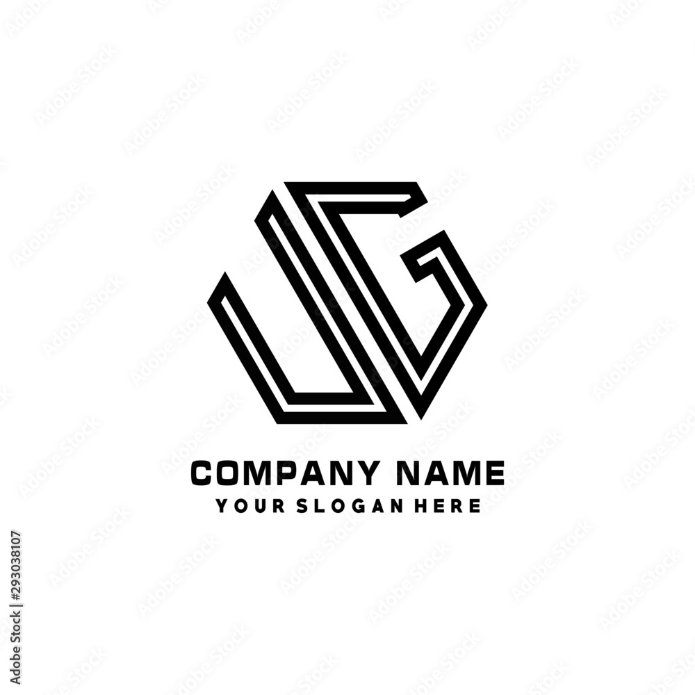 UG initial letters, hexagon logo minimalist art lines, black color UG initial letters, hexagon logo minimalist art lines, black color