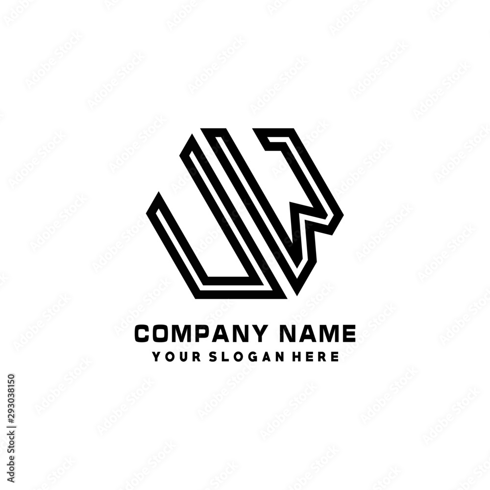 UW initial letters, hexagon logo minimalist art lines, black color UW initial letters, hexagon logo minimalist art lines, black color