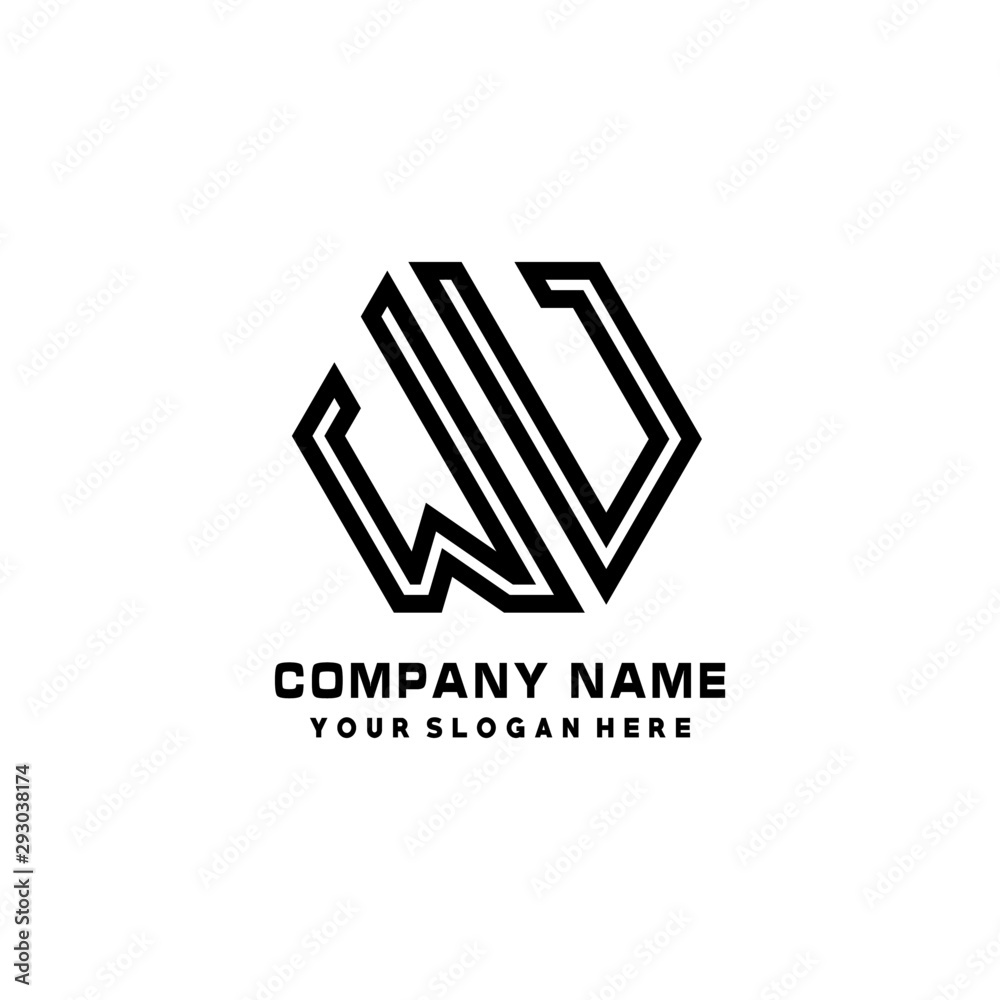 WV initial letters, hexagon logo minimalist art lines, black color WV initial letters, hexagon logo minimalist art lines, black color