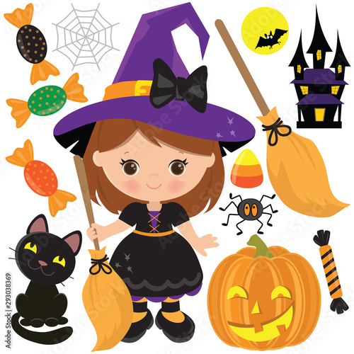 Cute Halloween witch vector cartoon illustration