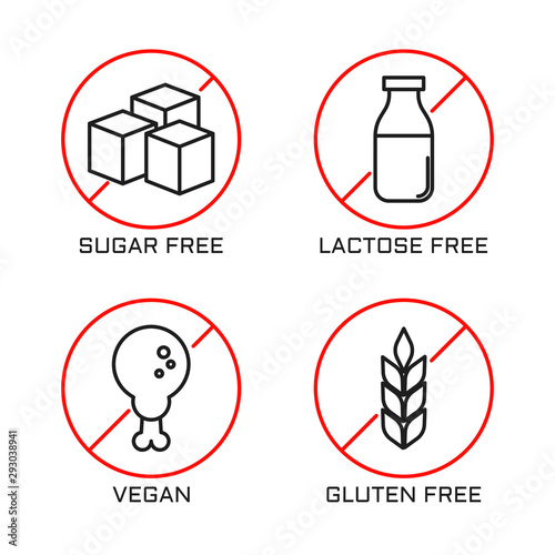 Organic food intolerance thin line icon set.