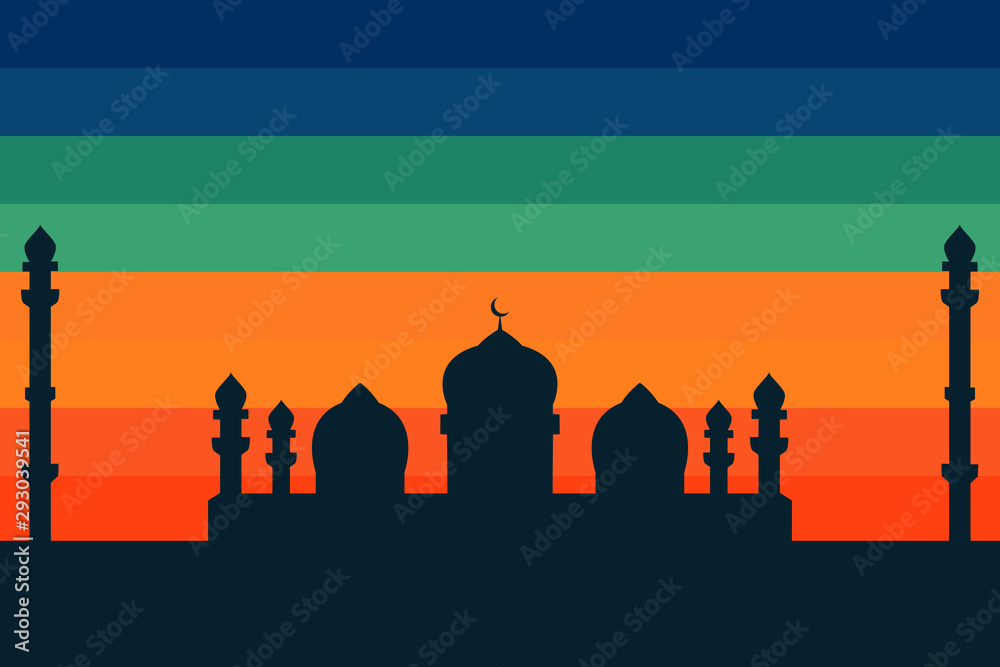 Fototapeta premium mosque silhouette with sunset background color