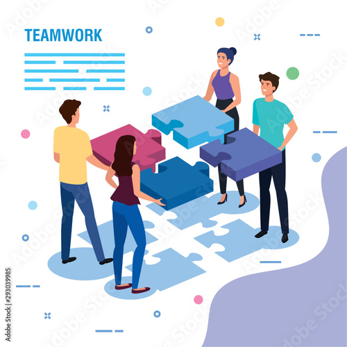 teamwork people with puzzle pieces