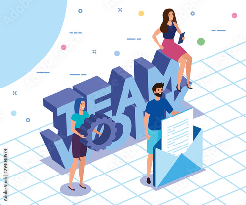 teamwork people with envelope and gear pinion