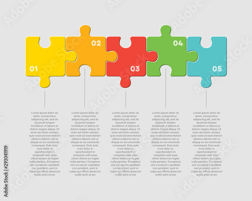 Five pieces puzzle square line info graphic