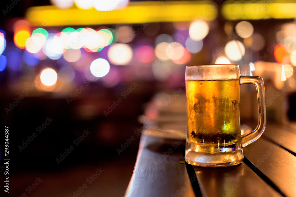 Bartender Serve beer, on wood bar, Bartender Serve beer, on wood bar,