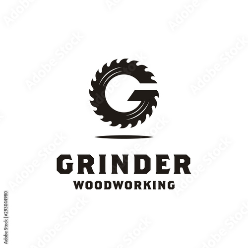 Initial Letter G Grinder Circular Saw Blade Buzzsaw for woodworking or carpentry logo design