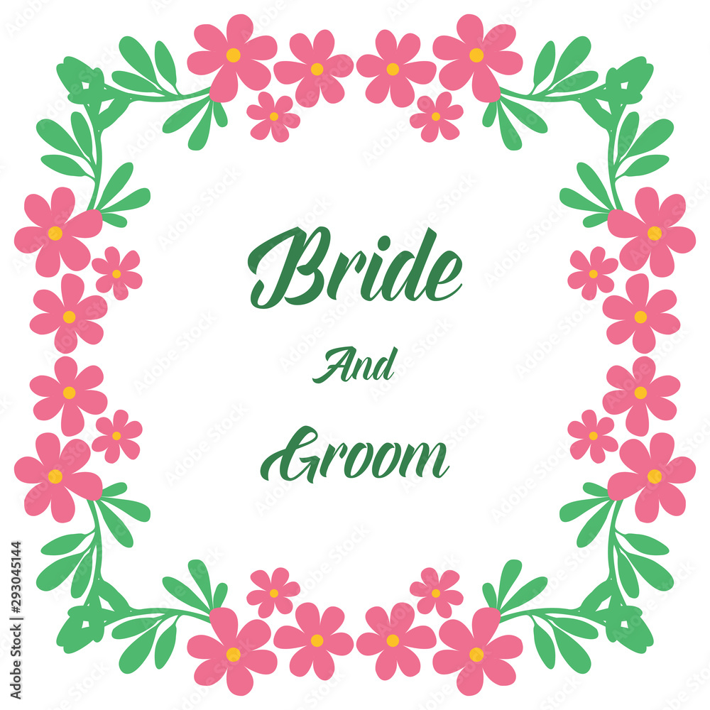 Place for text, bride and groom, romantic, with graphic of pink floral frame. Vector Place for text, bride and groom, romantic, with graphic of pink floral frame. Vector