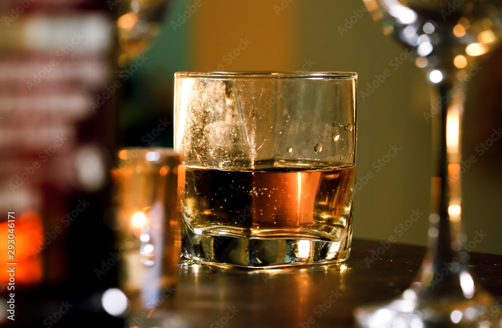 Bartender Serve Whiskey, on wood bar, Bartender Serve Whiskey, on wood bar,