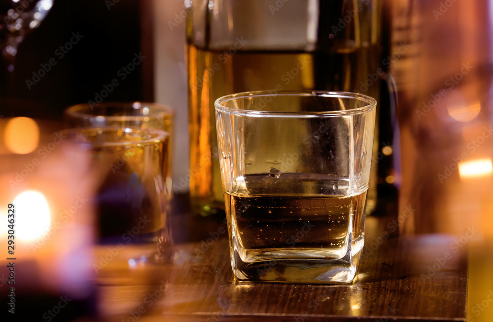 Bartender Serve Whiskey, on wood bar, Bartender Serve Whiskey, on wood bar,