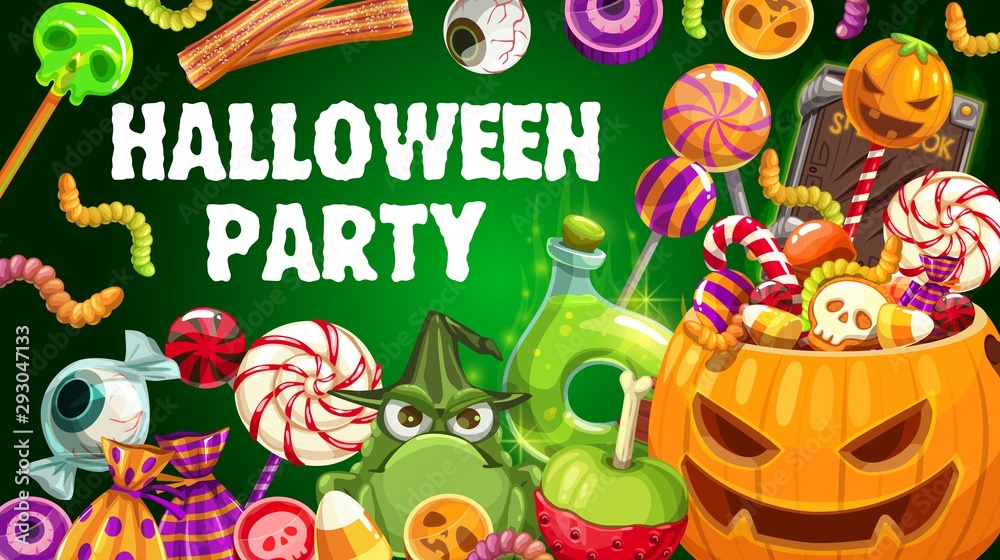 Fototapeta premium Halloween trick or treat candies, jellies, pumpkin