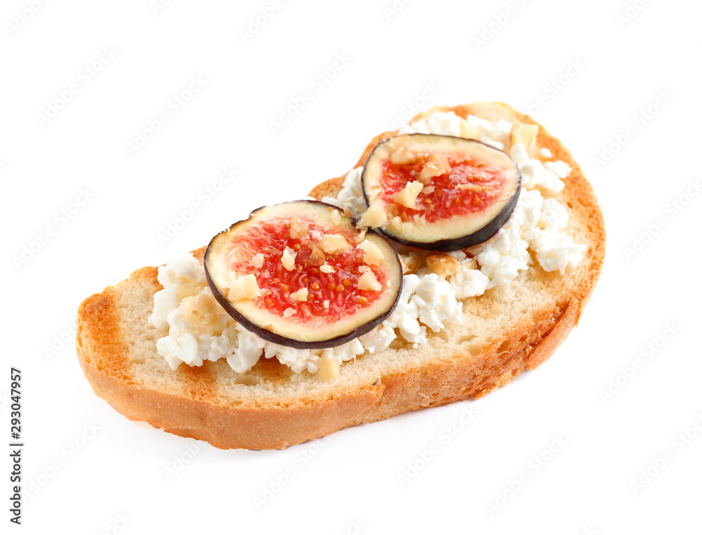 Bruschetta with cheese and figs isolated on white