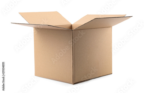 Open cardboard box on white background. Mockup for design © New Africa