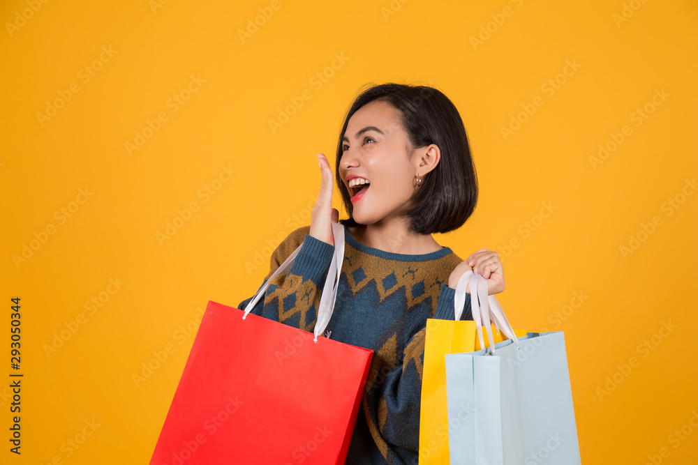 beautiful woman with a paper bag Concept of shopping beautiful woman with a paper bag Concept of shopping