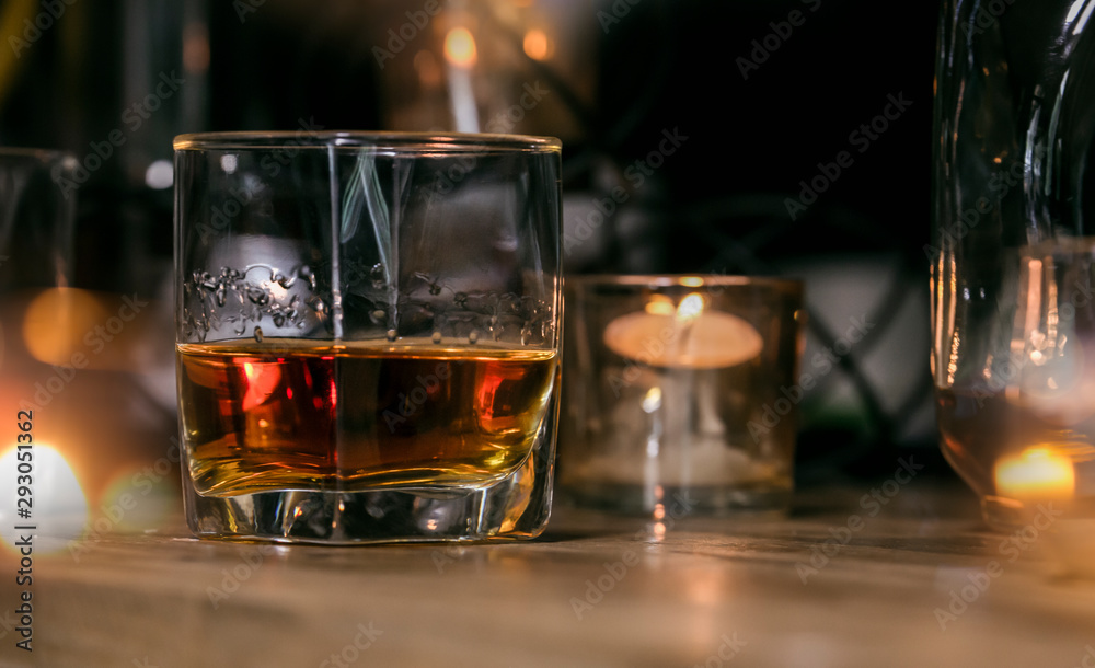 Bartender Serve Whiskey, on wood bar, Bartender Serve Whiskey, on wood bar,