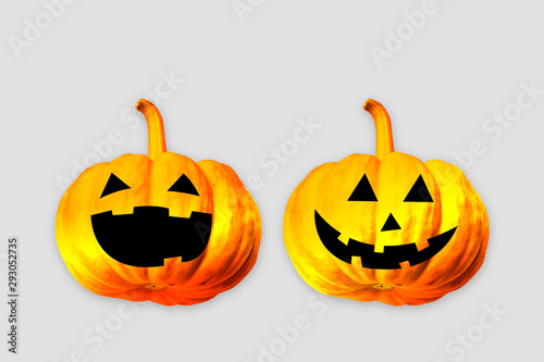 Halloween pumpkin on gray isolated background with copy space