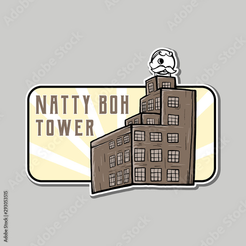 natty boh tower sticker vector. old building sticker vector