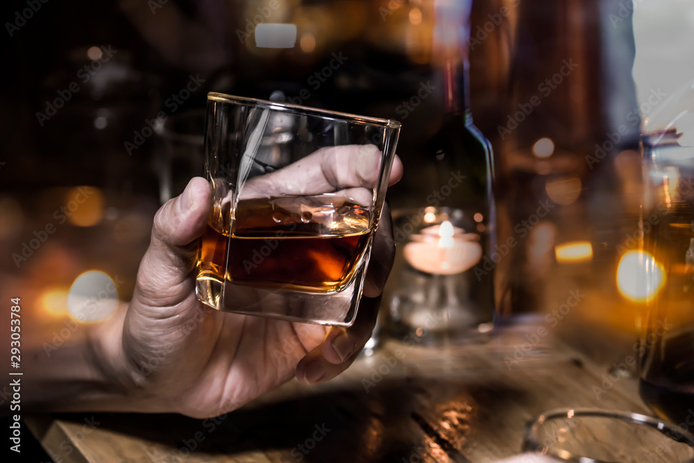 Bartender Serve Whiskey, on wood