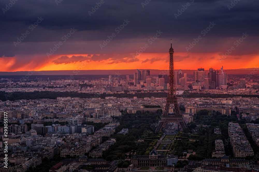 Eiffel Tower seen from the Montparnasse Tower at sunset