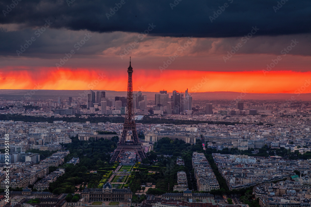 Eiffel Tower seen from the Montparnasse Tower at sunset