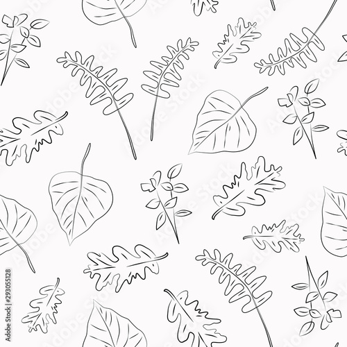 Seamless pattern leaves black outline on white background