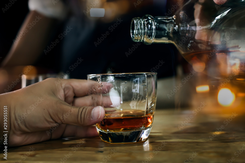 food and drink bartender Serve Whiskey, on wood bar 