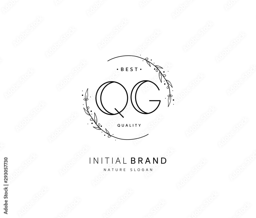 Obraz Q G QG Beauty vector initial logo, handwriting logo of initial signature, wedding, fashion, jewerly, boutique, floral and botanical with creative template for any company or business.