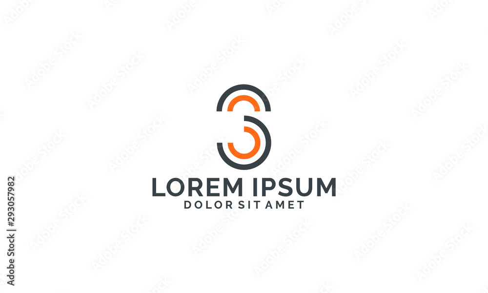 Initial letter S or number 3 logo template with rounded circle line art symbol in flat design monogram illustration Initial letter S or number 3 logo template with rounded circle line art symbol in flat design monogram illustration
