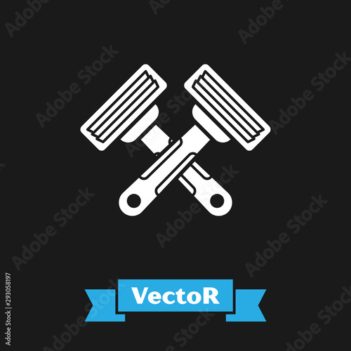 White Crossed shaving razor icon isolated on black background. Vector Illustration